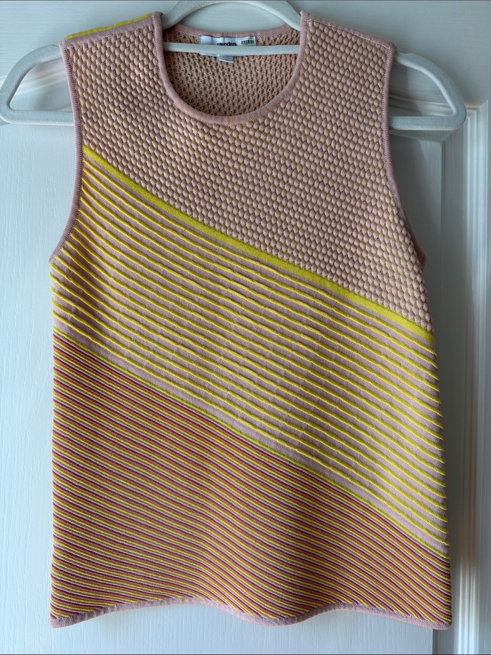 Textured Colorblock Knit Tank Top in Pink and Yellow